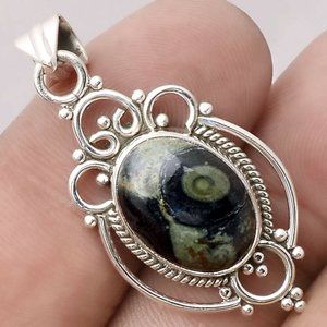 Natural Star Galaxy Jasper Solid Silver Pendant